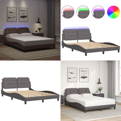 Bettgestell mit LED Grau 120x200 cm Kunstleder - Bettrahmen - Schlafzimmermöbel - LED-Bett - Kunstlederbett - Modernes Bett - Home & Living (1/5)