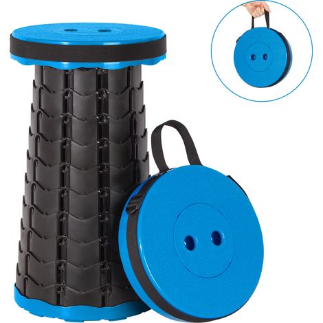 Tabouret télescopique Portable, Tabouret Pliable en Plastique, Siege Pliant Portable pour la pêche BBQ Camping Jardinage Intérieur Cuisine, Charge Max 150KG, Bleu Noir (1/5)