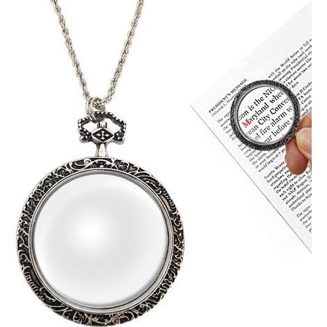 Collier loupe 10x – Pendentif loupe optique – Avec chaîne – Pour la lecture, les bijoux et un usage quotidien – Argent