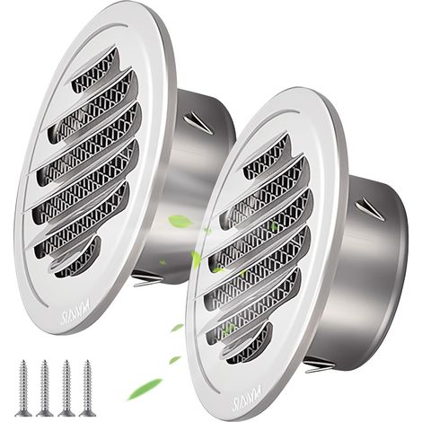 Lot de 2 grilles d'aération rondes en acier inoxydable 304 - 70 mm - Pour cheminée, cuisine, salle de bain (1/5)