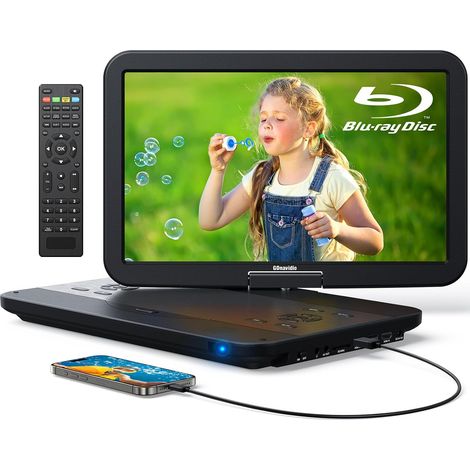 15,4“ Lecteur DVD Blu Ray Portable avec câble HDMI, Rotatif à 270° HD 1920x1080, Lecteur Blue Ray Portable avec Batterie Rechargeable 5 Heures USB/SD (0511) (1/5)