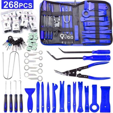 268 Pièces Outils De DéMontage De Garnitures Trousse, pour Panneau Accessoires Porte Autoradio Tableau De Bord De Voiture, avec Broches De Retenue, Ensemble à Pince et Extracteur D’Attaches