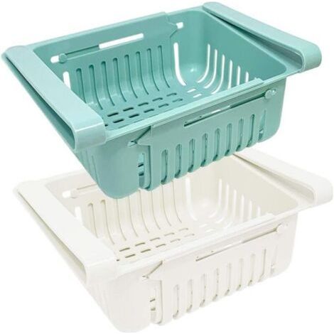 Deux boîtes de rangement de cuisine, adaptées aux réfrigérateurs, boîtes de rangement extensibles de type tiroir pour réfrigérateur (1/5)