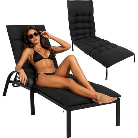 Black Quilted Garden Lounger Cushion, 180x50x9 cm (1/5)