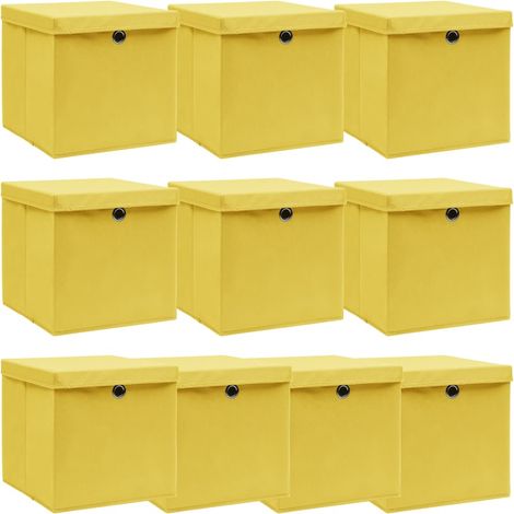 Boîtes de rangement et couvercles 10 pcs Jaune 32x32x32cm Tissu