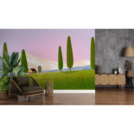Papier peint campagne horizons de cypres - 150 x 250 cm (1/2)