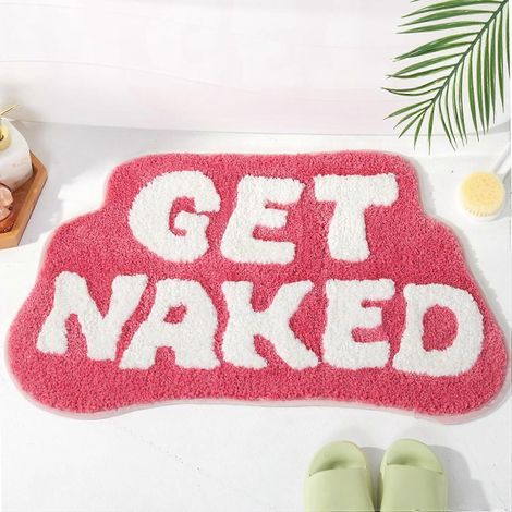 Tapis de bain Get Naked de forme irrégulière, tapis de bain rose vif et amusant, petit tapis de salle de bain preppy, 40 x 60 cm (1/5)