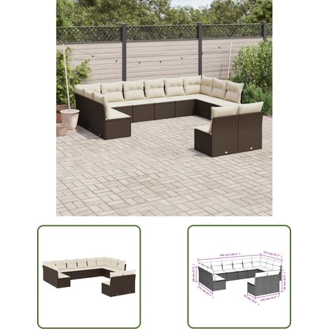 The Living Store 12-tlg. Garten-Sofagarnitur mit Kissen Braun Poly Rattan - Gartensortiment - Gartenmöbelset - Rattan Möbel - Polyethylen Furniture - Lounge Set