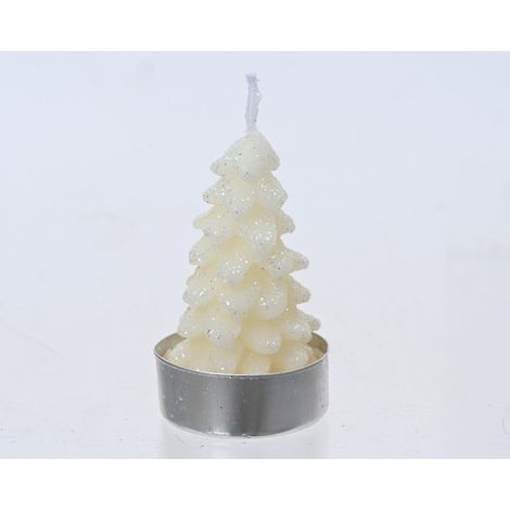 Candela albero di Natale in paraffina bianca glitter Ø7.2 × 9.2 × H9.2 cm