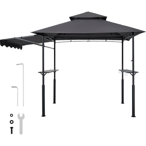 Mophorn Grillpavillon 2430x1500x500mm, Überdachung für Außengrill, 2-stufiges BBQ-Gazebo mit verstärkten Beinen und Markise, ideal für Terrasse, Garten und Hof