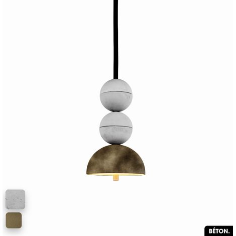 Lampe de suspension en béton velours - BOSFOR CONCRETE VELVET BLANC - PEYOTE 2 BALLES LED 14W (1/2)