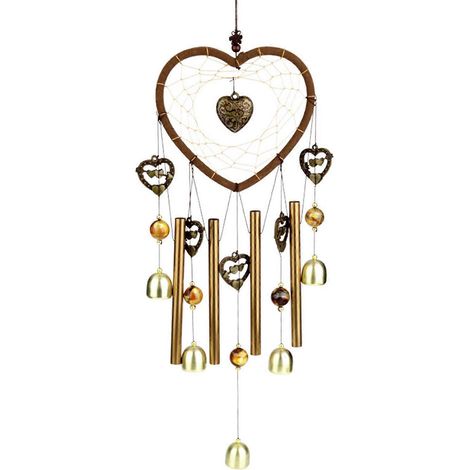 Carillon éolien Bwinka Unique Sweet Heart Dream Catcher avec clochette en laiton pour décoration extérieure de jardin ou de maison… (1/5)