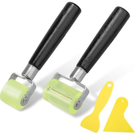 Lot de 2 Rouleau de Pression à Main,Rouleau Pression Papier Peint, 2 rouleaux en caoutchouc et 2 racleurs de feuilles, Roue en Silicone à Pression à la Main Bricolage pour membranes et joints en PVC