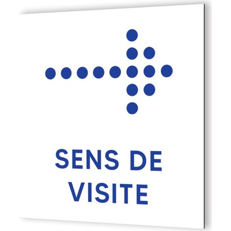 Pictogramme flèche directionnelle - Panneau signalétique Dibond blanc - Picto bleu, modèle Accueil DOT droite - 20x20 cm, 3 mm épaisseur (1/5)