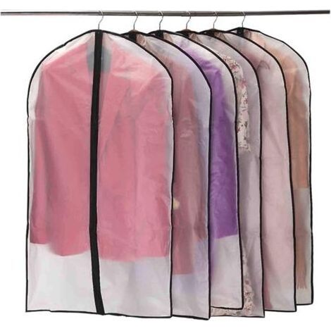Housses de Vêtements, Anti Poussière Etanche Mite Humidité,Housses de Protection Zip Semi Transparentes pour Chemise Costumes/Manteaux, 6pcs 60 100cm (Noir) (1/5)