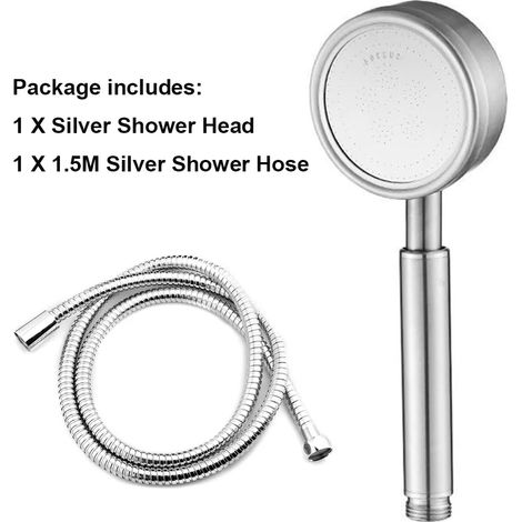(Argent et flexible) Pommeau de douche en acier inoxydable résistant aux chutes, durable et à haute pression pour salle de bain, ensemble de douchette à main économique en eau (1/5)