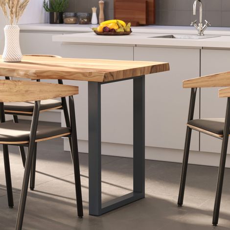 LAMO Manufaktur Esstisch Küchentisch, mit Baumkante 140x80x76 cm (AxBxH), Loft, Natur / Anthrazit, LAB-01-A-002-7016L
