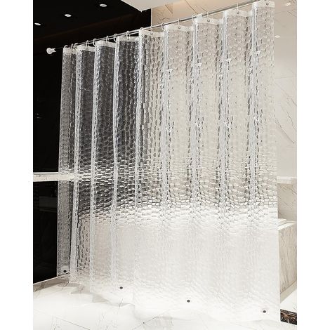 1 Rideau de douche, 240x200 cm, EVA imperméable, anti moisissure, 3D lesté, avec 16 anneaux, pour salle de bain
