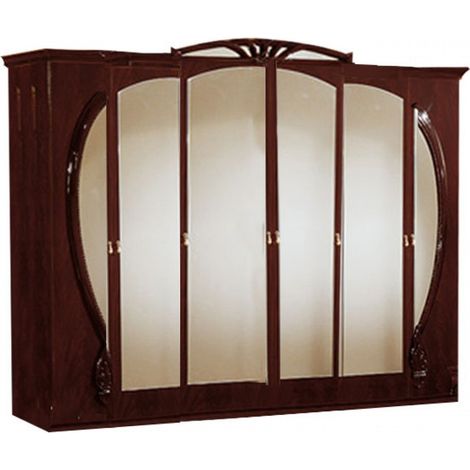 Grande armoire de chambre 6 portes battantes bois brillant acajou Gilda (1/3)