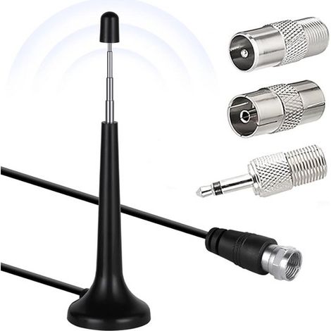 Antenne radio DAB/FM télescopique avec 3 adaptateurs. Antenne numérique active. Antenne radio numérique. Extensible grâce à un câble de 3 mètres. Base magnétique. Antenne d'intérieur. (1/5)