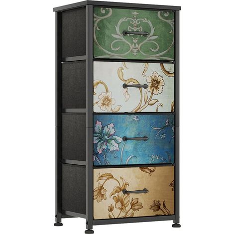 Commode avec 4 tiroirs en Tissu, Table de Chevet, Buffet avec tiroirs en Tissu, Meuble à tiroirs, Meuble de Rangement pour Cuisine, Bureau, Couloir, Style campagnard, 29Px40Lx80Hcm (1/5)