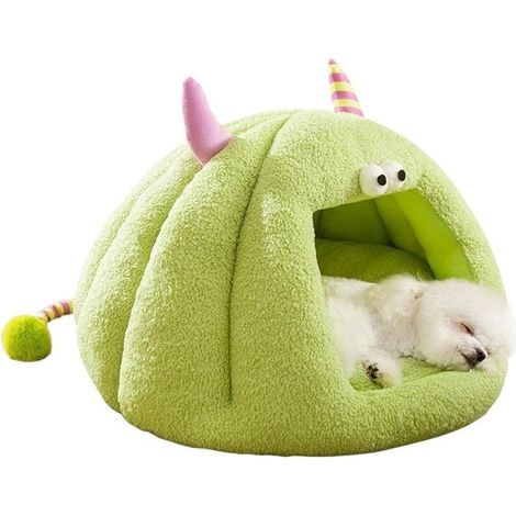 Lit pour Chat, Grotte Chaude pour Chats Et Chiens, Lit Doux en Peluche pour Chien, Igloo pour Chiens, Tente pour Chat De Dessin Animé Mignon, Lit pour Chat pour Chats d'Intérieur(35x35x35cm, Vert) (1/5)