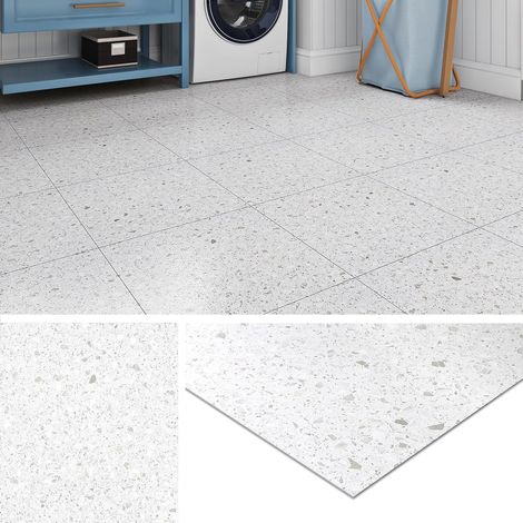 Dalle PVC Adhesive Sol Terrazzo Gris Clair Carrelage Adhesif Sol Cuisine 30x30CM Lino Sols Adhesif Salle de Bain Imperméable Sols PVC Adhésif Toilette Chambre Salon Marbre Gris, 4 Dalles (1/5)