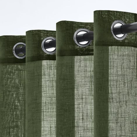 Lot de 2 Rideaux en Lin Translucides Voilage à Oeillets Rideaux et Draperies Intérieurs Modernes pour Chambre Fenêtre Salon Coucher 140x280 cm Gris Clair (1/5)