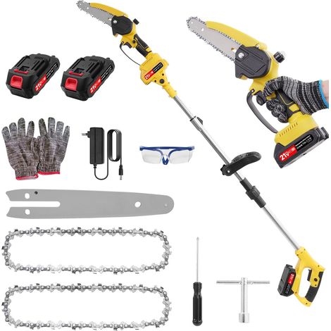 1 Tronçonneuse Télescopique 2-en-1, Scie Élagage 6 Pouces, Batterie 21V, 2x2000mAh, Jardin (1/5)