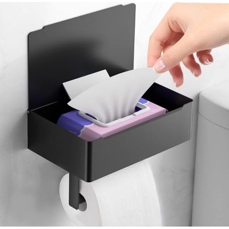 Portarotolo di carta igienica con dispenser di salviette umidificate, portarotolo di carta igienica da parete in acciaio inossidabile nero opaco (nero) (1/4)