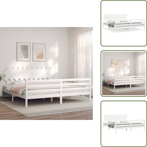 Massivholzbett mit Kopfteil Weiß 200x200 cm - Holzbett - Massives Kiefernholz - Doppelbett - Bettrahmen - Weißes Bett (1/5)