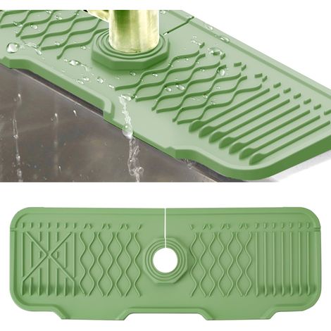 Silicone Faucet Mat, Sink Faucet Splash Guard, Faucet Handle Drip Tray, Sink Mat for Kitchen and Bathroom Countertop (Green, 43cm)