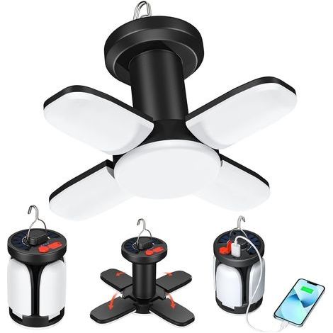 LED Camping Lanterne 4500 mAh Lampe Solaire USB Rechargeable 6 Modes Eclairage 360° Pliant Camping Lumière SOS IPX5 Étanche Camping Lumière Tente Lumière (1/5)