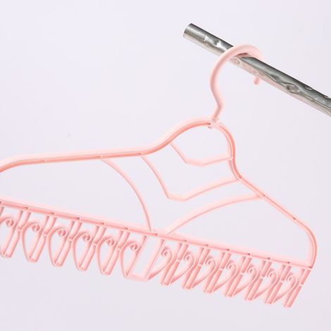 Étendoir à linge multifonctionnel en plastique sans coutures, infroissable, avec crochet en forme de V pour soutien-gorge et chaussettes, rose (1/5)