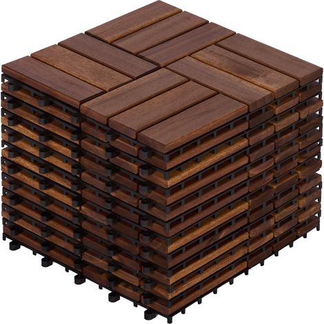 Dalles de terrasse clipsables en bois d’acacia marron, lot de 11 pièces, motif damier, résistantes à l’eau et à l’humidité, pour balcon, patio et piscine CHICFURN (1/5)