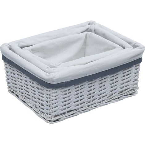 vidaXL Set Cestini Impilabili 3 pz Bianchi in Salice