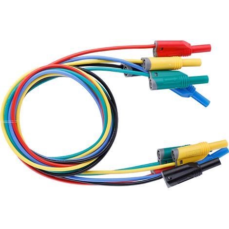 Lot de 5 cordons de test empilables en silicone avec fiches bananes de 4 mm, calibre 14 AWG, pour multimètres (P1050-1) (1/5)