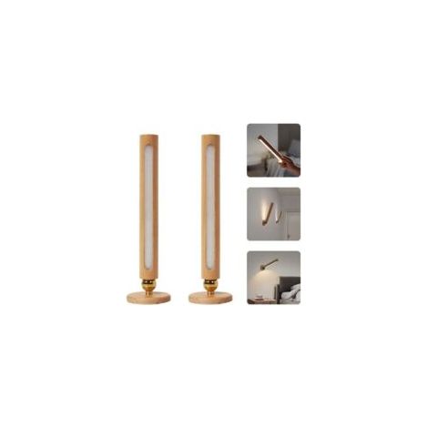 360° drehbare magnetische LED-Wandleuchte aus Holz, wiederaufladbar, abnehmbar, stufenlos dimmbar, USB-Nachtlicht, geeignet für Schlafzimmer (2er-Set). - Crezuo (1/4)