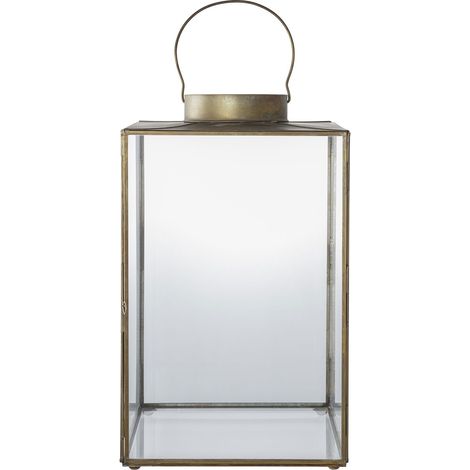 Lanterna Mohali grande in vetro e metallo ottone anticato 24x42 cm