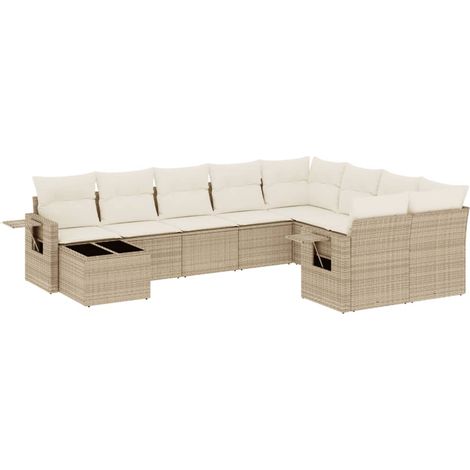Set Divano da Giardino 10 pz con Cuscini Beige in Polyrattan vidaXL (1/5)