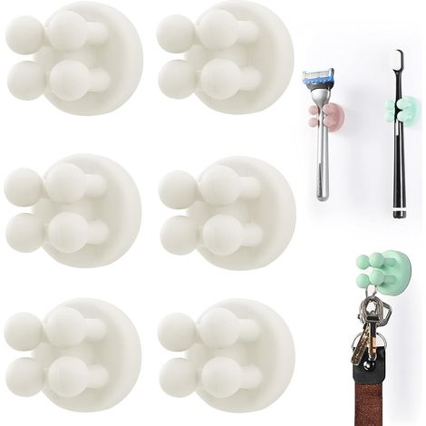 CCYKXA 6er-Pack weiße Zahnbürstenhalter aus Silikon, multifunktionaler Rasiererhalter, wasserdicht, selbstklebend, zur Wandmontage, zum Aufhängen an Wand oder Glas, für Badezimmer, Küche, Wohnzimmer, (1/5)