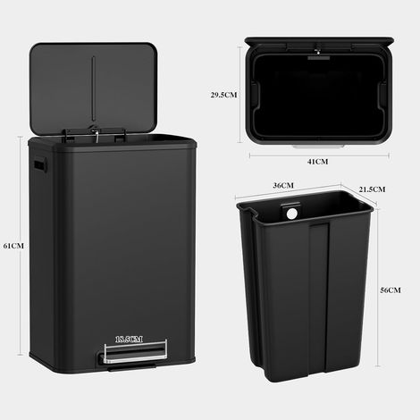 40-Liter-Küchenabfalleimer, Treteimer mit Soft-Close-Deckel, Edelstahl, Schwarz (1/5)