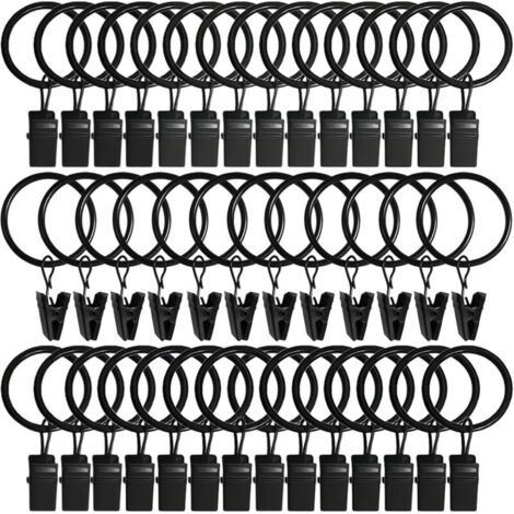 40 Pièces Anneaux Rideaux, Robuste Pince a Rideaux Anneaux Rideaux avec Pince, Antirouille Anneaux pour Tringle à Rideau 32mm Diamètre Intérieur (1/4)