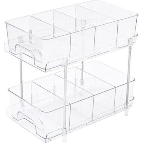 Meuble de rangement sous évier,Boîte de rangement cosmétique de bureau，Organisateur sous Évier Cuisine, Étagère Placard sous Évier Coulissant Multifonctionnelle Salle de Bain -Clair[Deuxième étage] De (1/5)