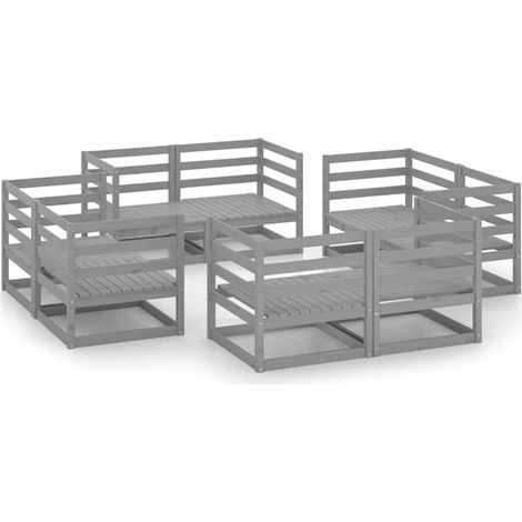 Maison Exclusive - Salon de jardin 8 pcs Gris Bois de pin massif (1/5)