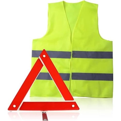 Kit Voiture Securite avec Pliable Triangle de Signalisation pour Auto et Haute Réflectivité Gilet Jaune et Boîte de Rangement pour V