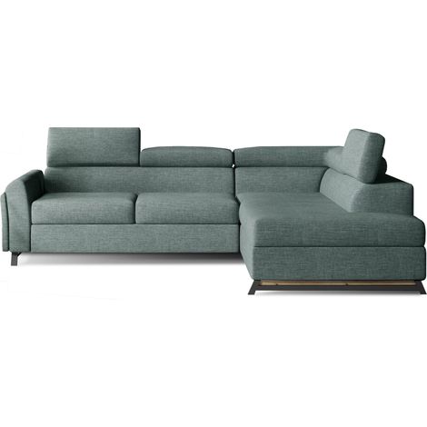 Canapé angle droit convertible tissu vert d'eau avec têtières réglables Nikos 265cm (1/5)