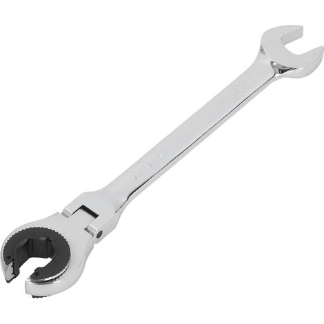Clé à molette flexible à cliquet 17mm 8.5po acier CrV tête inclinable 72 dents libération rapide 2 en 1 pour écrous tuyaux carburant frein clim (1/5)