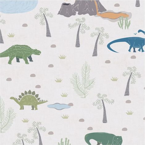 Children wallpaper wall Profhome 771401 non-woven wallpaper smooth with dinosaurs matt cream green grey blue 5,33 m2 (1/5)
