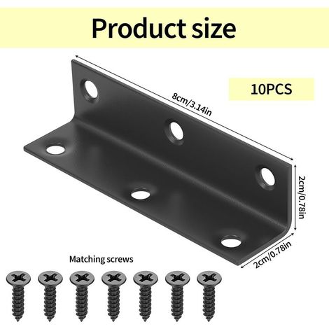 10 PcsEquerre Metal, Equerre Fixation Charge Lourde, Equerre d'Assemblage Renforcée, Connecteur Bois équerre de Fixation à 90 Degrés, Équerre de Coin en Acier inoxydable Noire(80 x 21 x 21 mm)